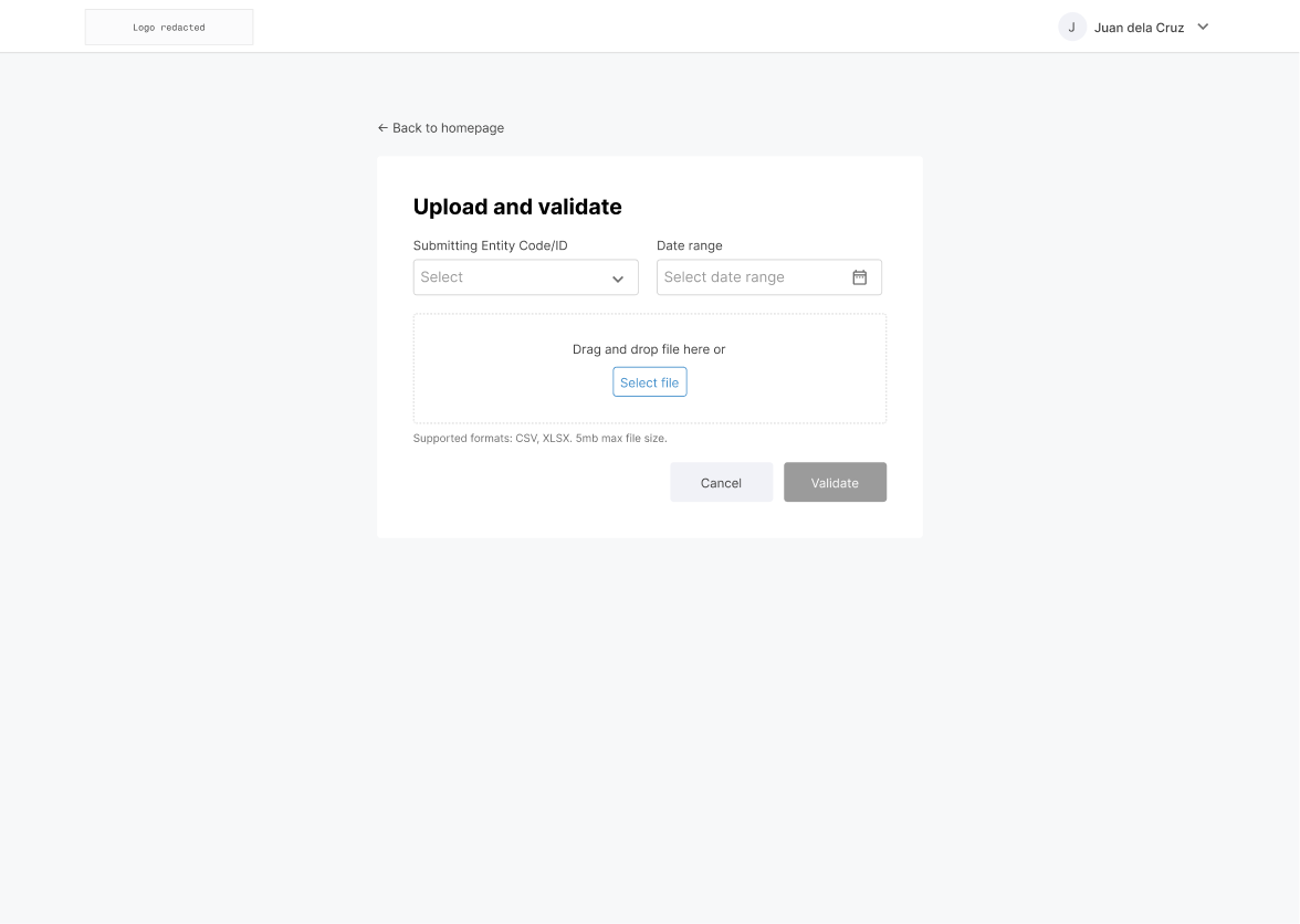 Upload and validate – empty state