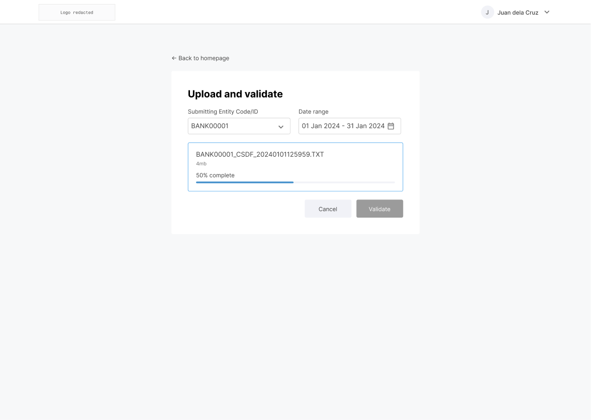 Upload and validate – uploading