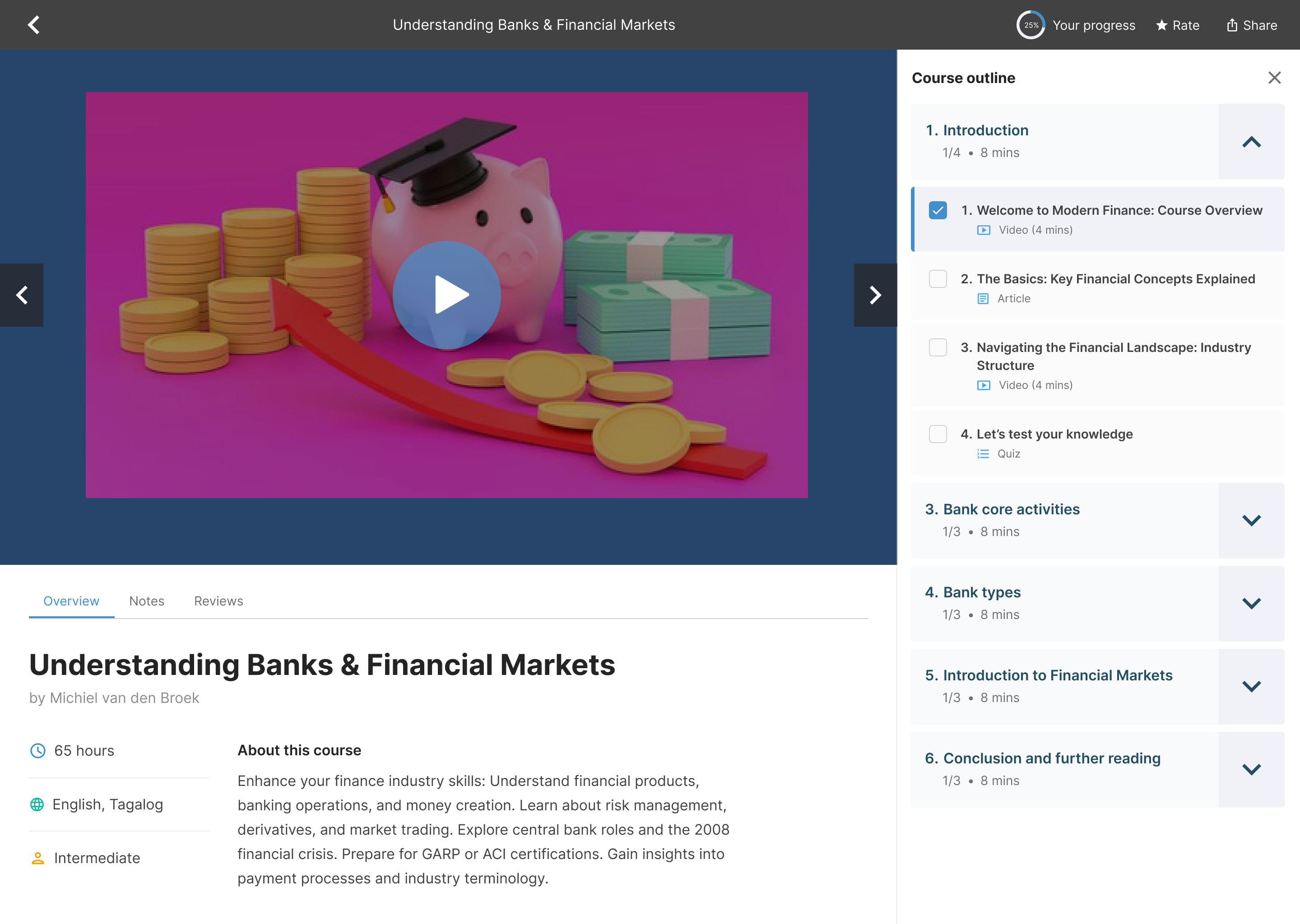 End user – taking a course