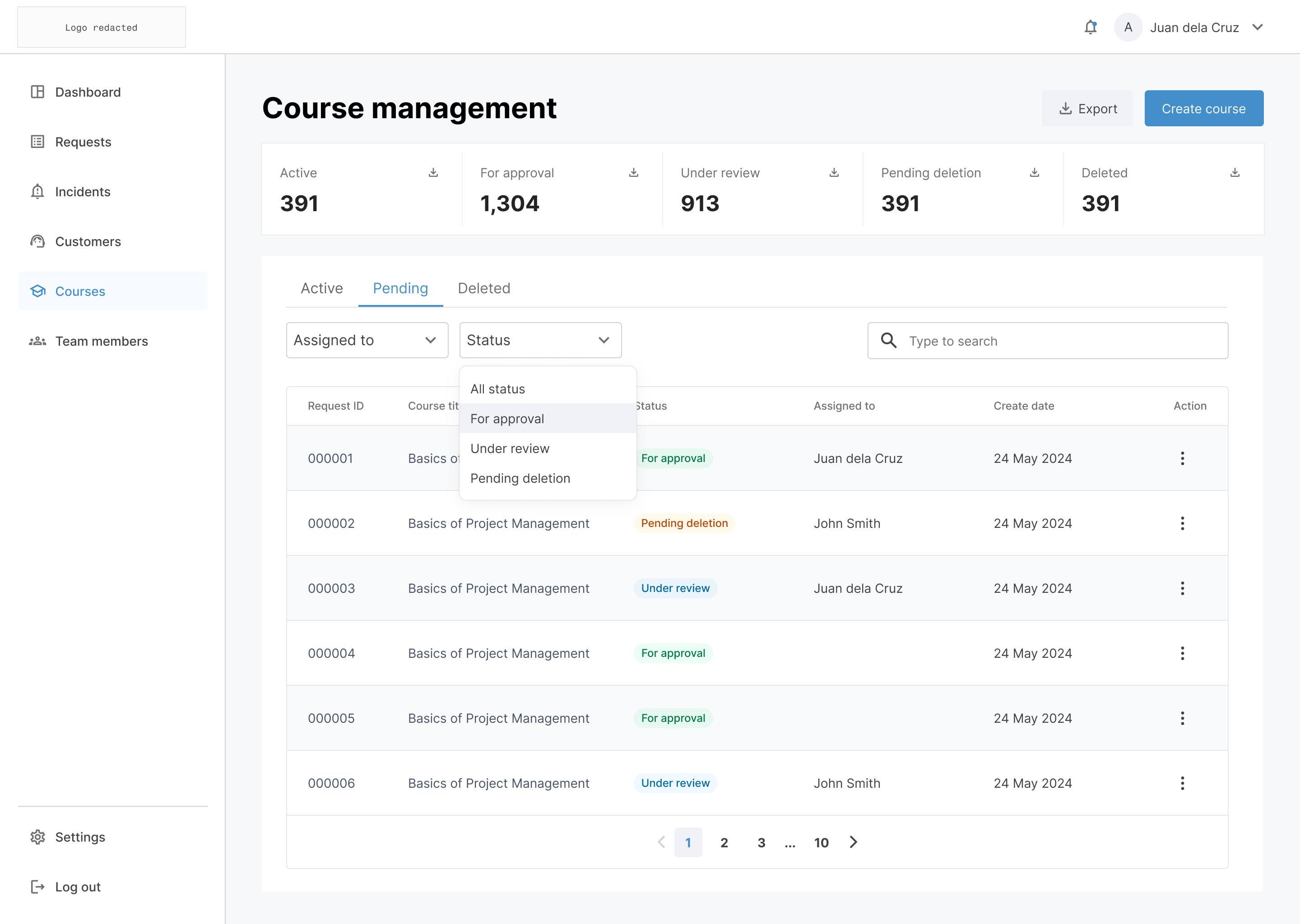 Platform admin – course management