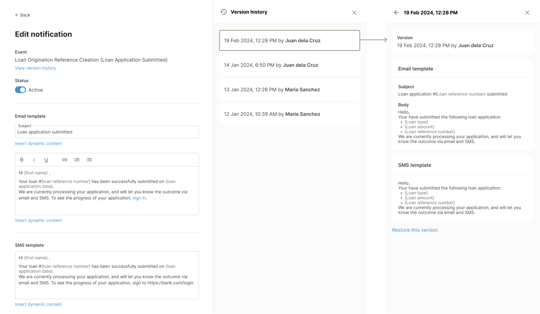 Notification management UI